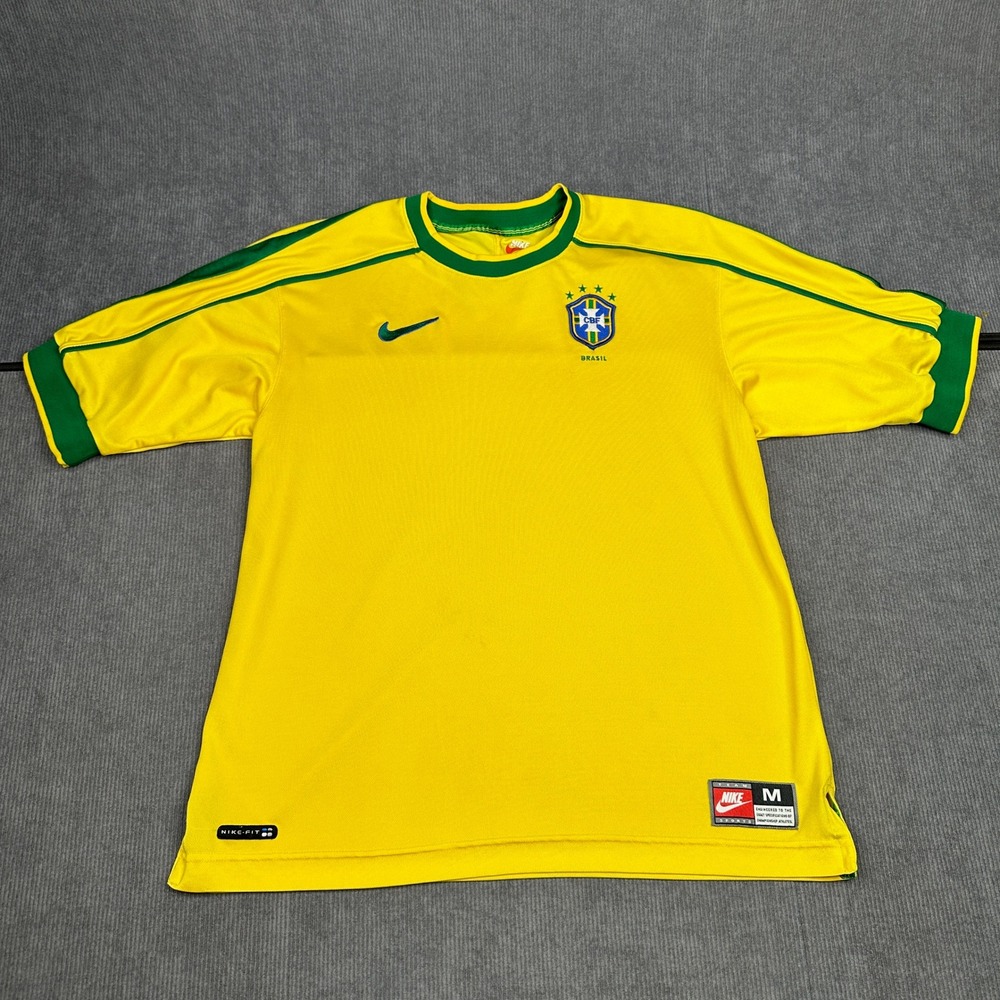 Nike Brazil Soccer Jersey Mens Yellow Green CBF National Team Nike-FIT Y2k